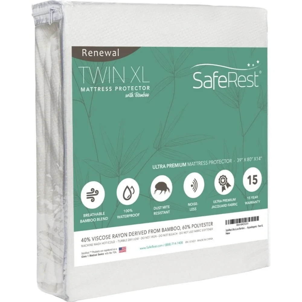 SafeRest Renewal Bamboo Mattress Pad Cover Hypoallergenic TWIN XL Dorms NIP